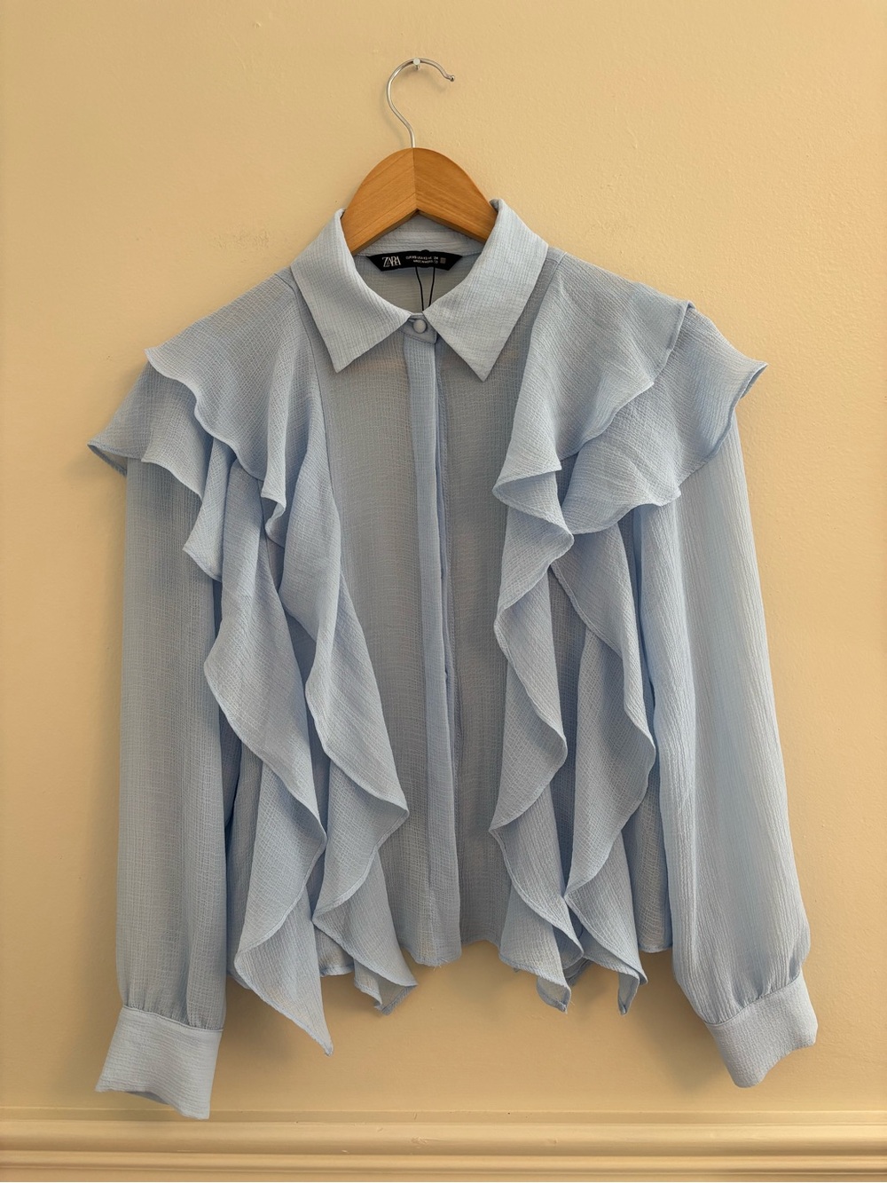 Zara Pale Blue Ruffled Chiffon Blouse